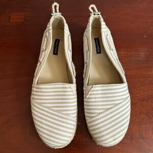 Nautica Rudder Striped Canvas Adjustable Flats Tan White Stripe Size 10 Summer